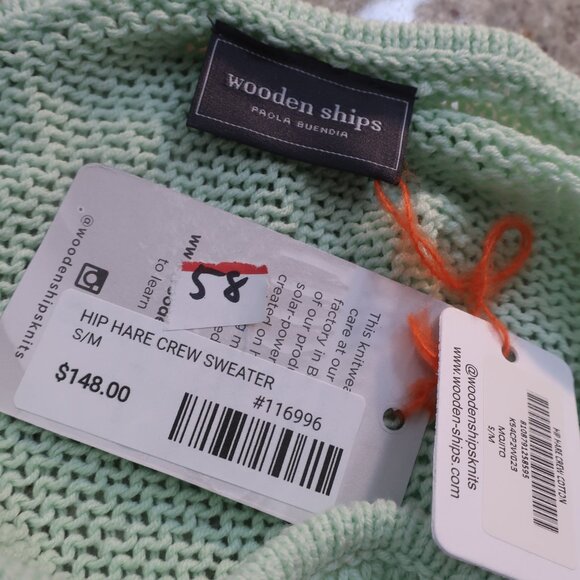 NWT Womens Wooden Ships Pastel Green Gray Hip Hare Slouchy Crew Sweater S/M - Picture 8 of 8